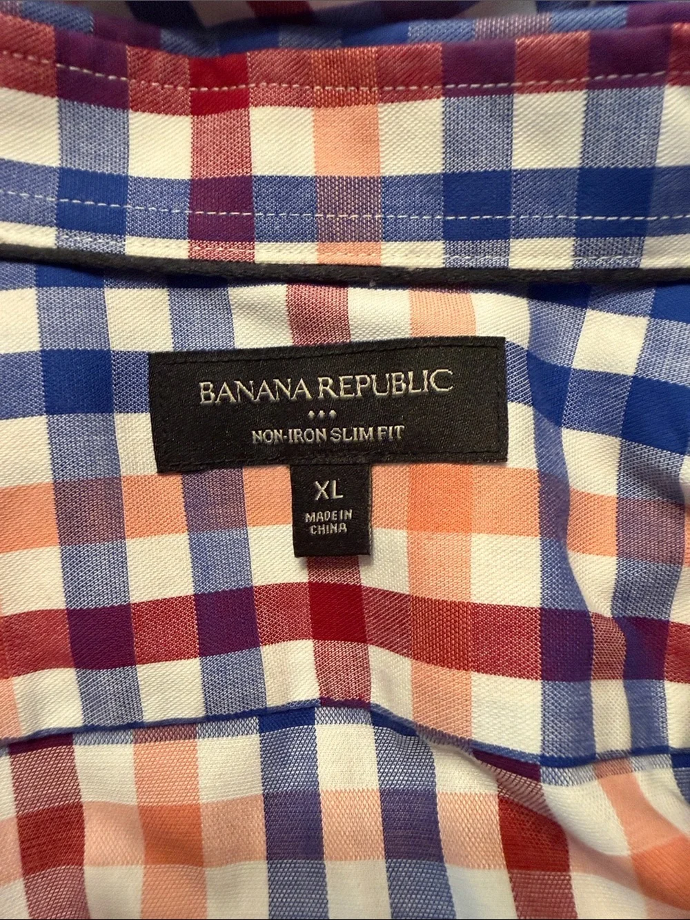 Banana Republic Red, Blue & White Check Dress Shirt